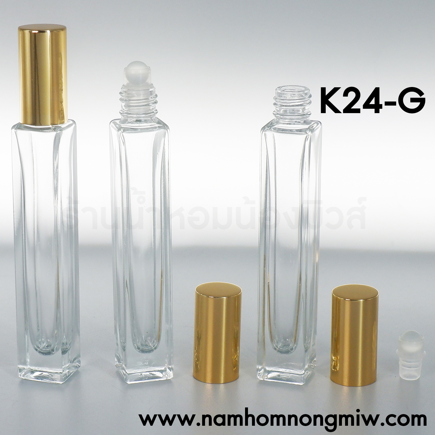 ขวดลูกกลิ้งลูซี่เหลี่ยม 10Ml  ฝายาวสีทอง "คลิกที่รูปเพื่อดูราคาส่ง"