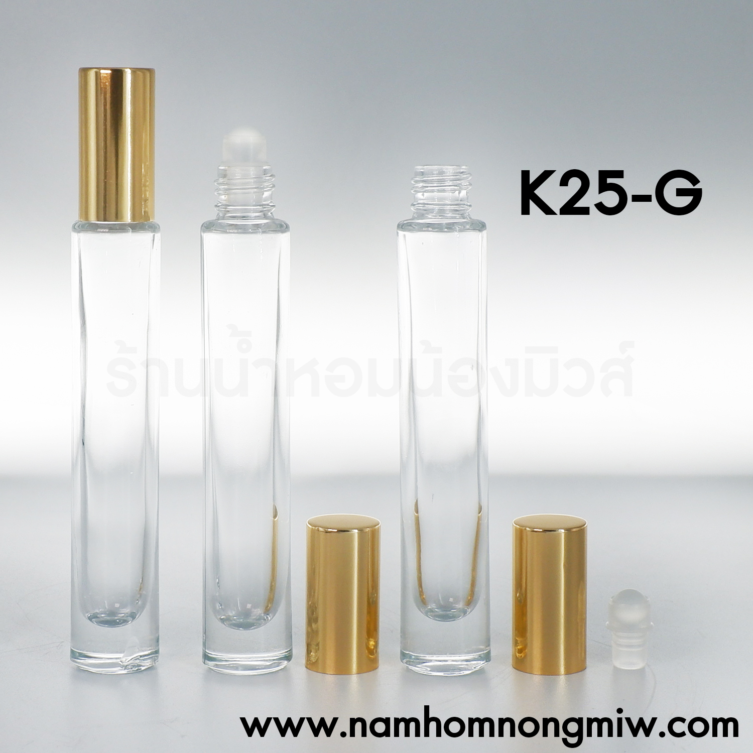 ขวดลูกกลิ้งลูซี่กลม10Ml  ฝายาวสีทอง "คลิกที่รูปเพื่อดูราคาส่ง"