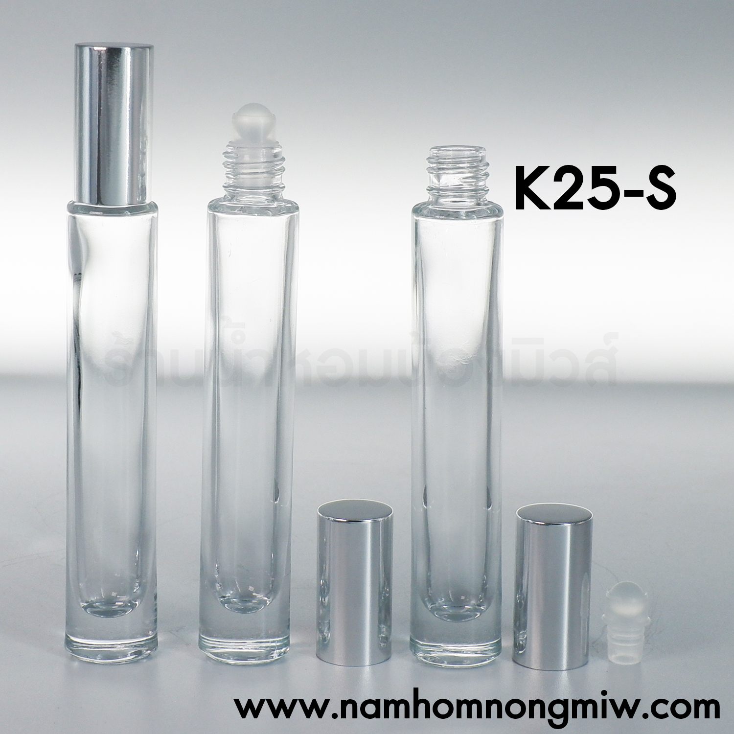 ขวดลูกกลิ้งลูซี่กลม10Ml  ฝายาวสีเงิน "คลิกที่รูปเพื่อดูราคาส่ง"